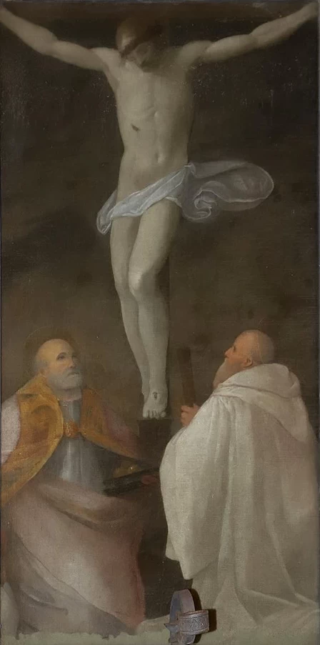 Crocifissione e santi - tabernacolo del crocifisso tra i ss. Nicola e Romualdo, Palazzo Altoviti